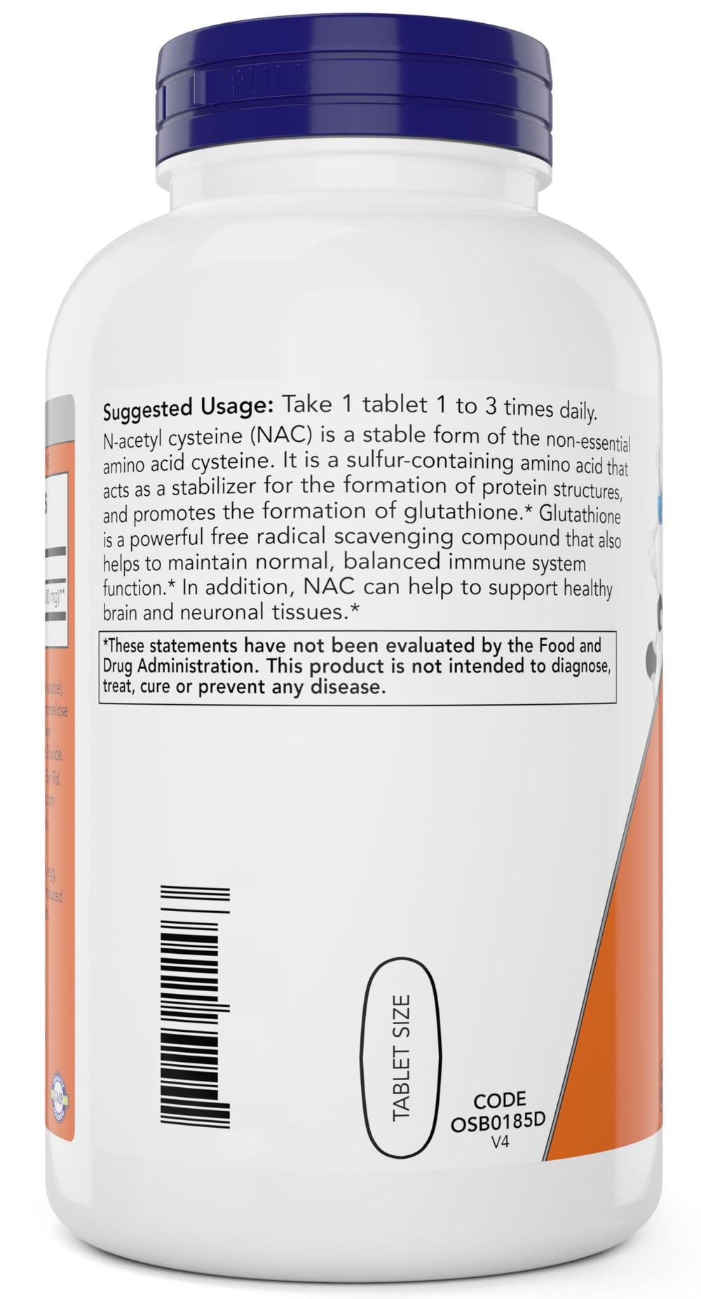 NOW NAC 1000 mg ingredients and nutrition label