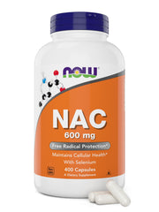NOW Foods NAC 600 mg 400 capsules bottle with Selenium label