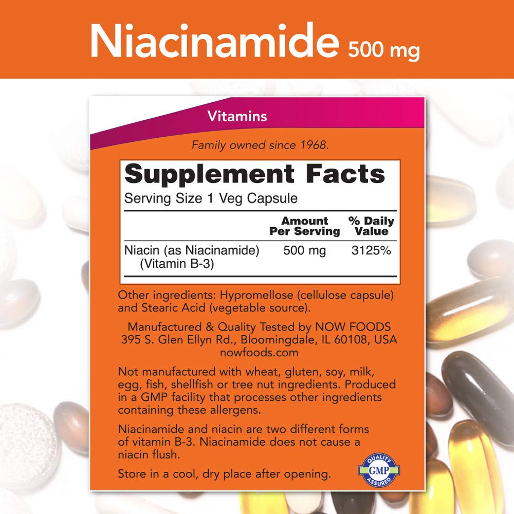 NOW Foods Niacinamide 500mg bottle back label