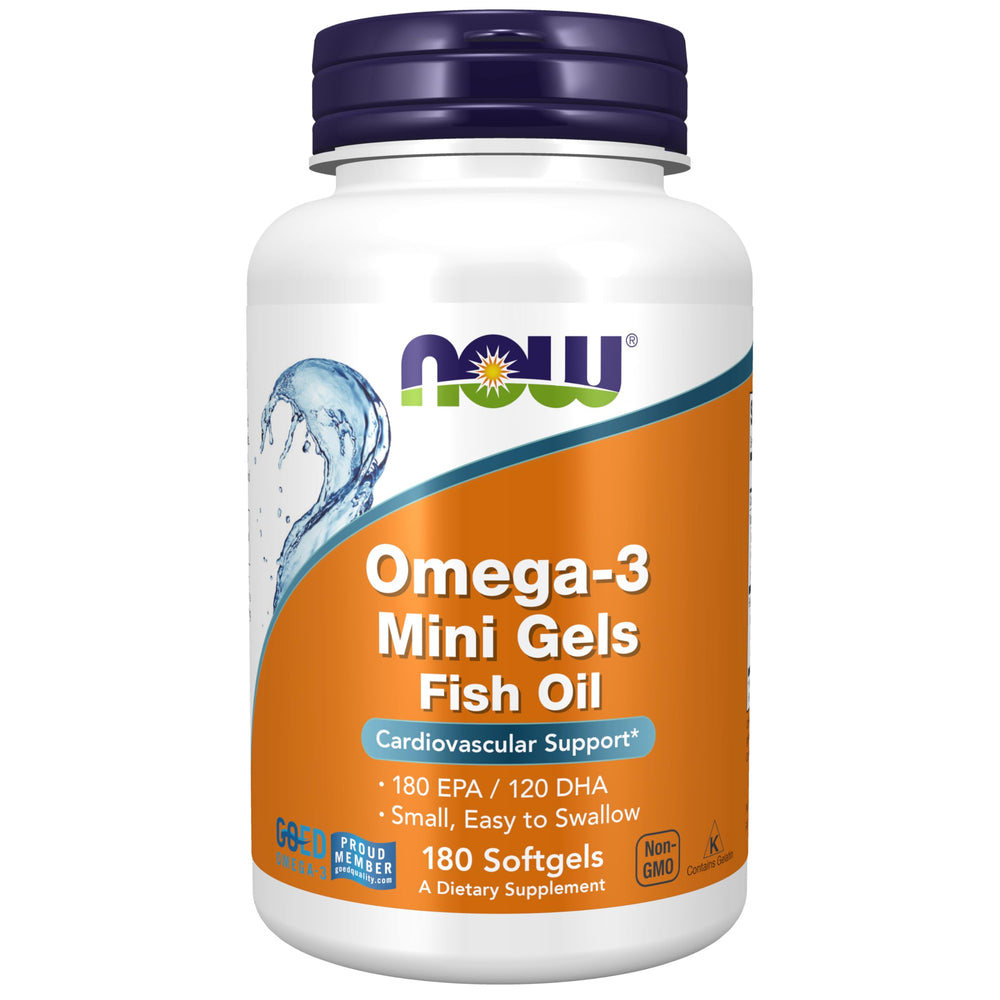 Front view of NOW Omega-3 Mini Gels bottle