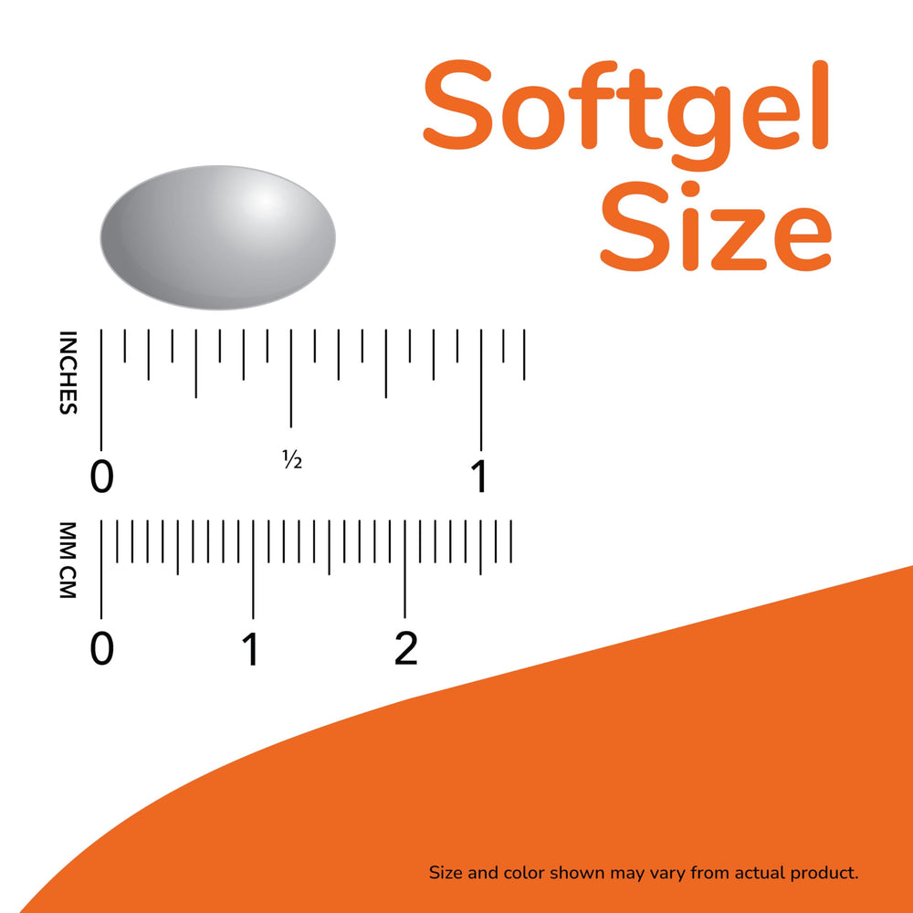 Two small softgels showing 180 EPA and 120 DHA per serving