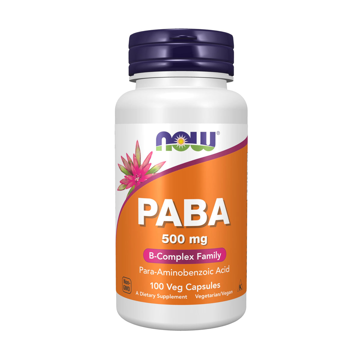NOW PABA 500 mg bottle with 100 capsules