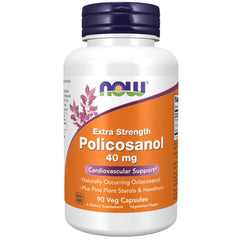 NOW Foods Policosanol 40mg bottle with Pine Plant Sterols & Hawthorn – 90 Veg Capsules