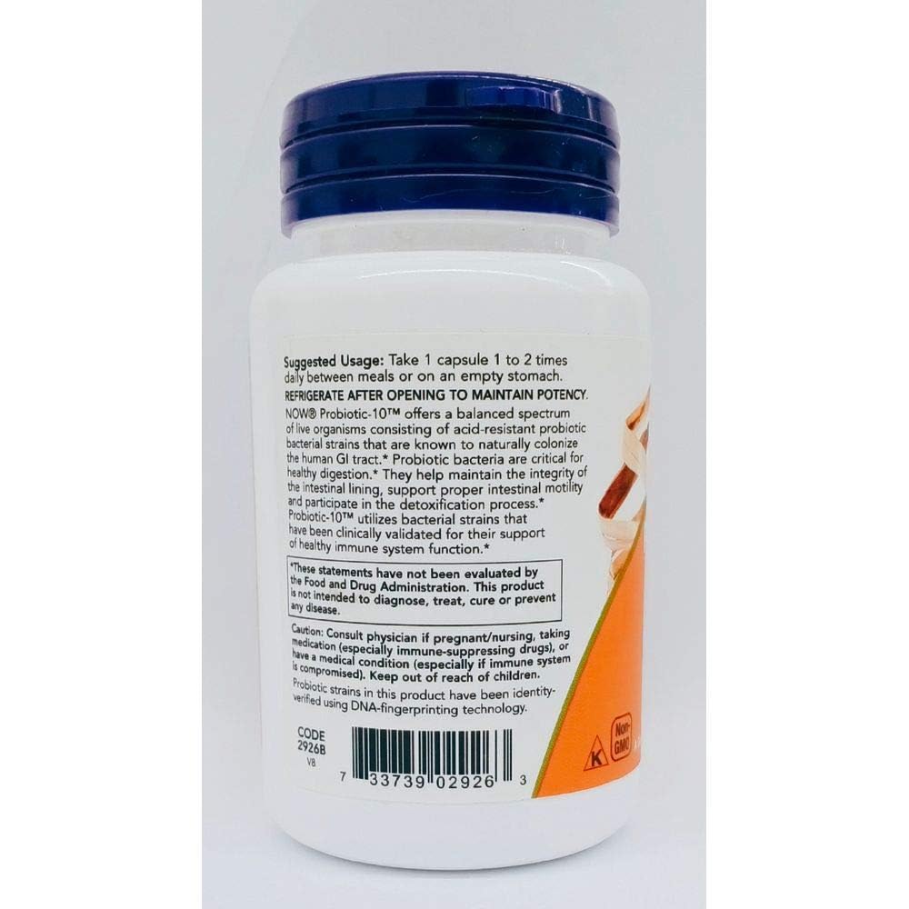 Back panel with supplement facts for NOW Probiotic-10 25 Billion two-pack