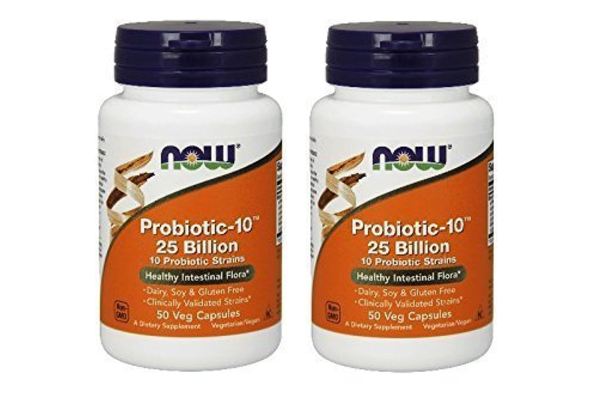 Front view of NOW Probiotic-10 25 Billion two-pack bottles
