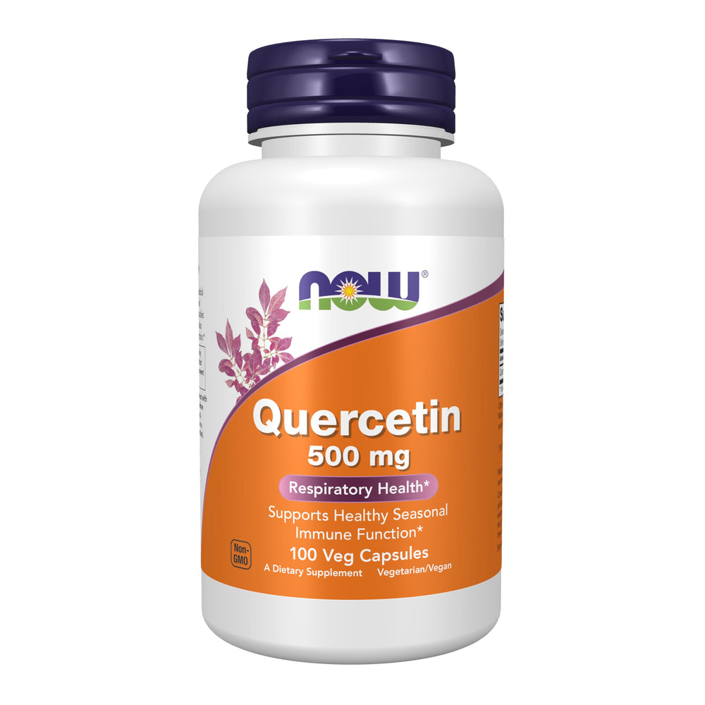 NOW Quercetin 500mg bottle with 100 vegan capsules