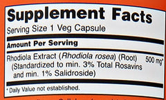 Rhodiola Rosea capsules and NOW packaging