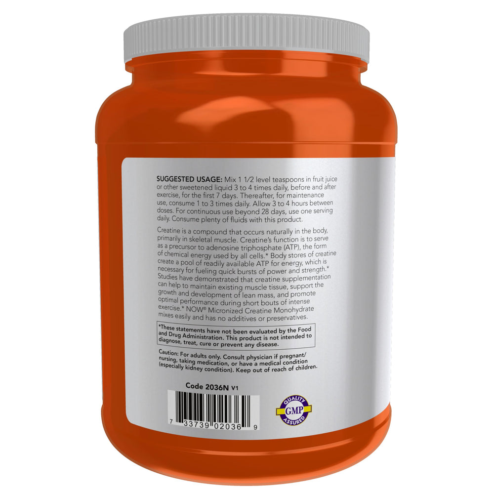 NOW Sports Creatine Monohydrate powder label on bottle
