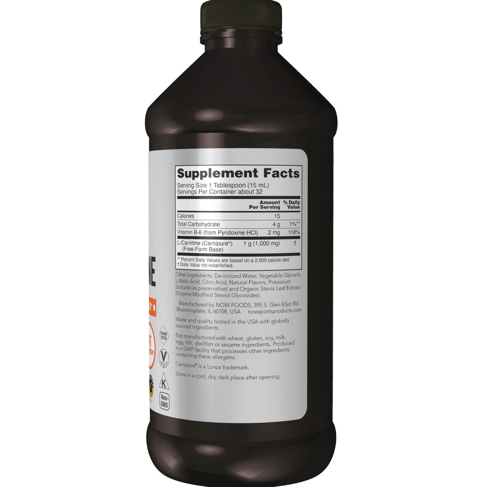NOW Sports L-Carnitine Liquid tropical punch pour offers easy daily dosing.