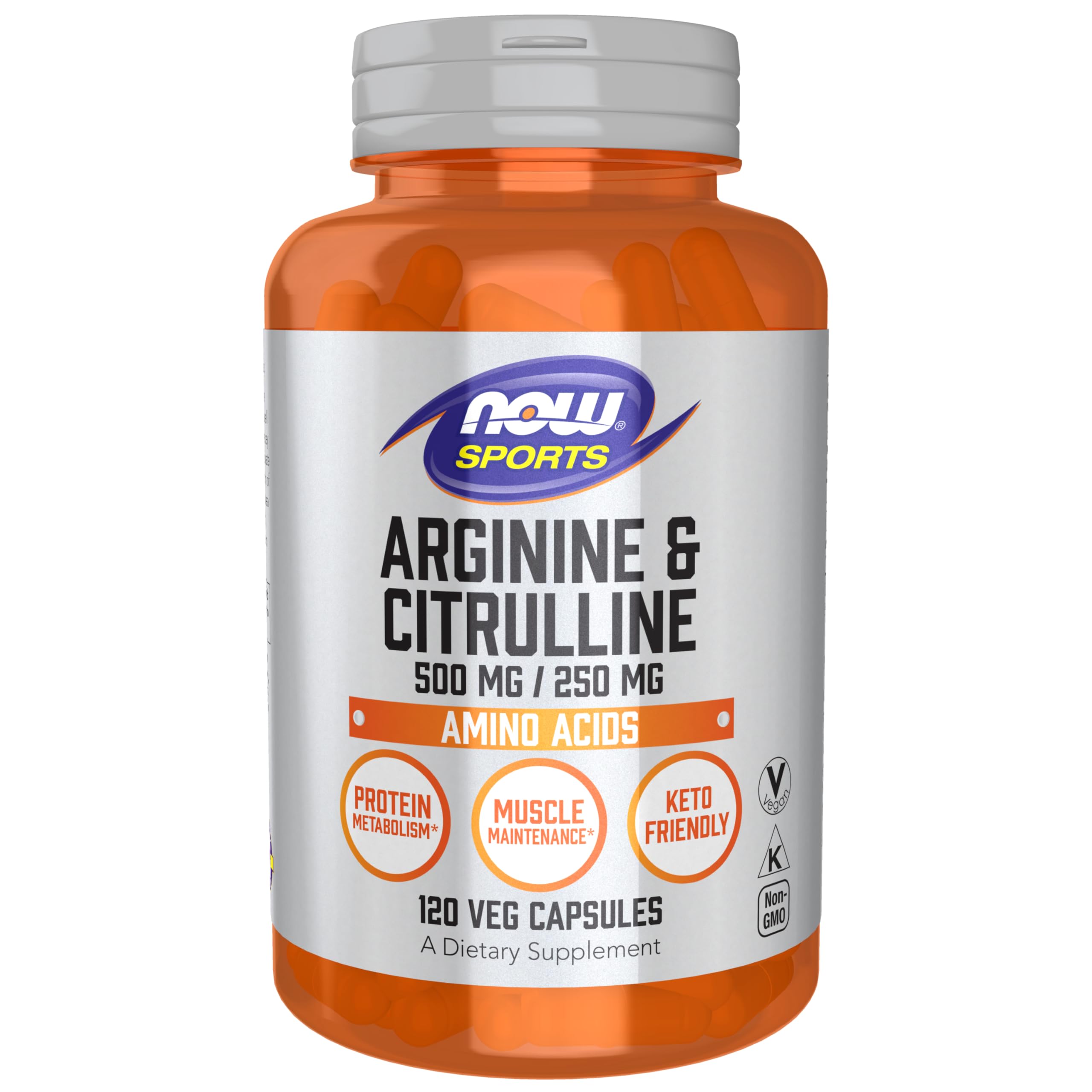 NOW Sports Nutrition Arginine & Citrulline 120 vegan capsules bottle