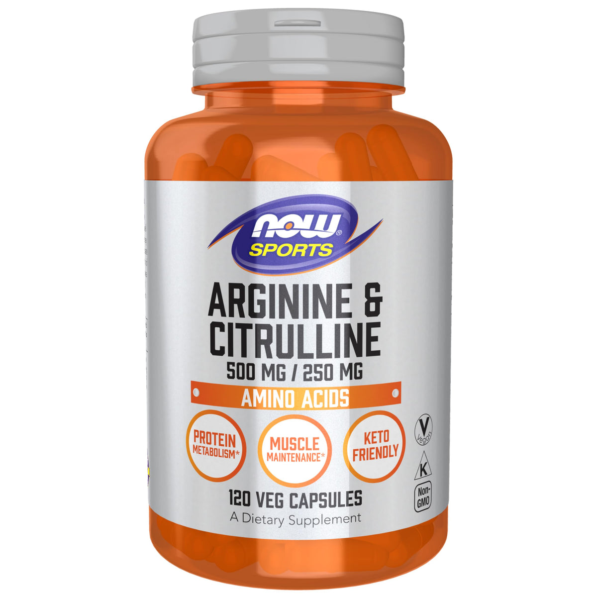 NOW Sports Nutrition Arginine & Citrulline 120 vegan capsules bottle