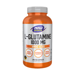 NOW Sports Nutrition L-Glutamine Double Strength bottle label – 240 vegan capsules, 1000 mg per capsule