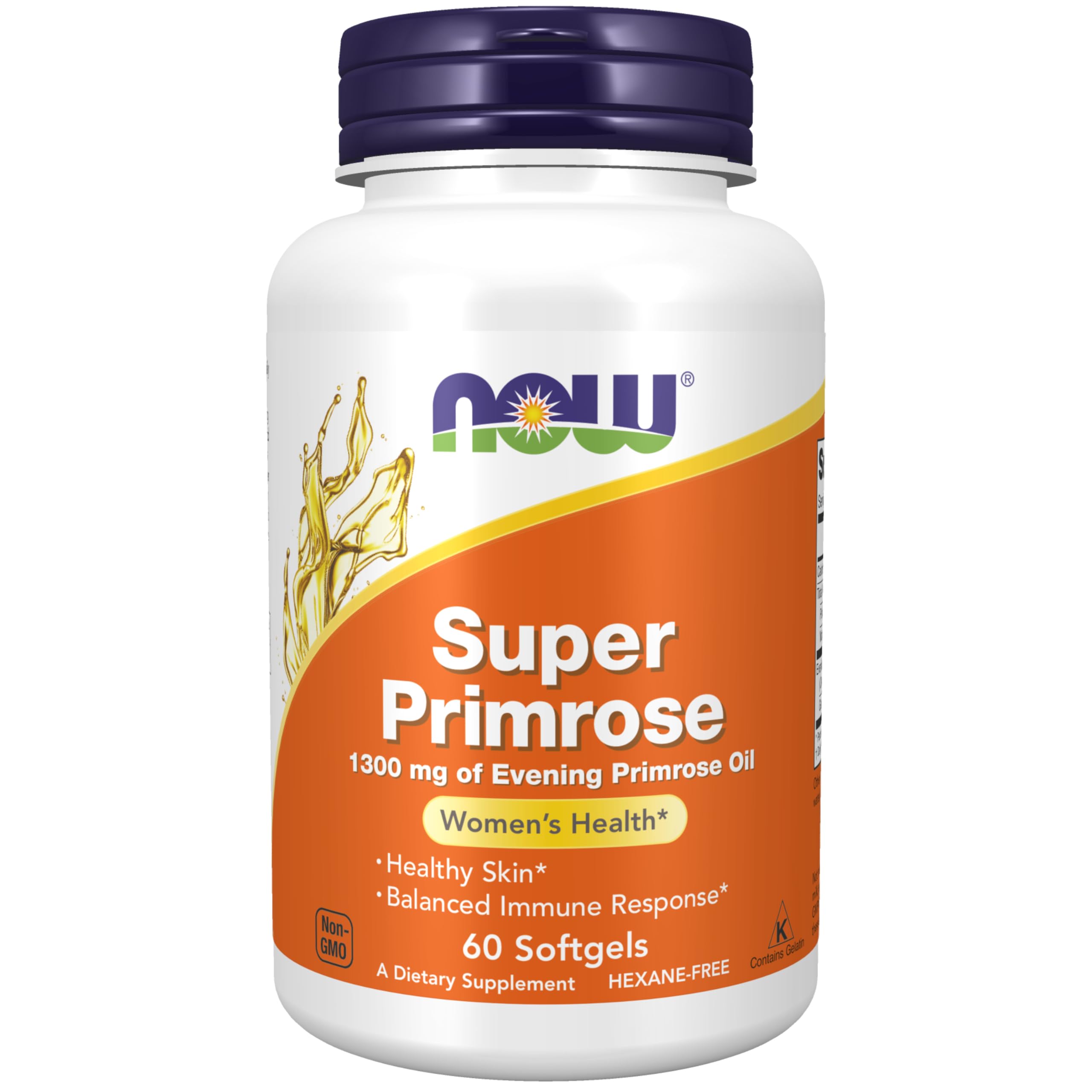 NOW Super Primrose Oil 1300 mg bottle with 60 softgels