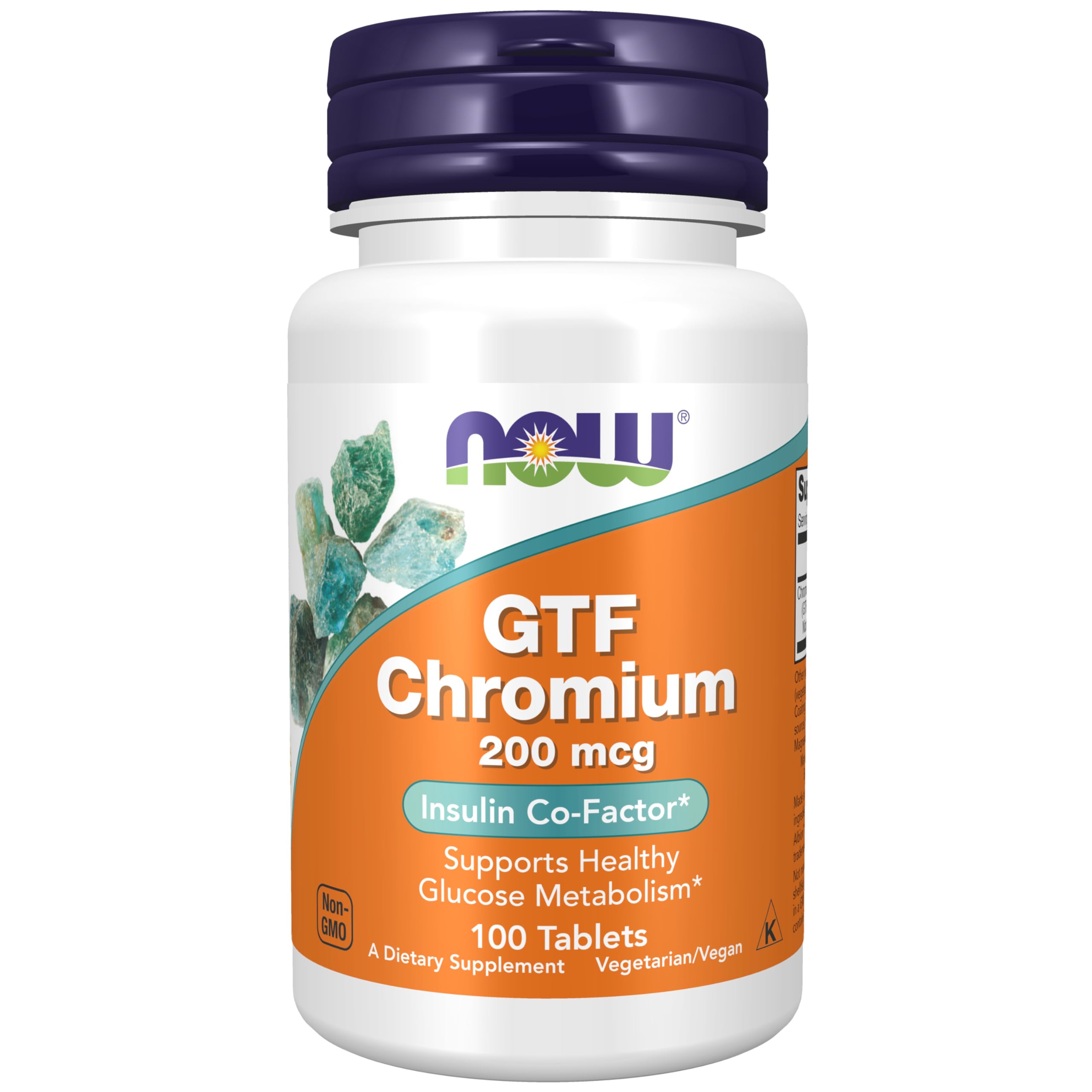 NOW Supplements GTF Chromium 200 mcg 100 tablets front view