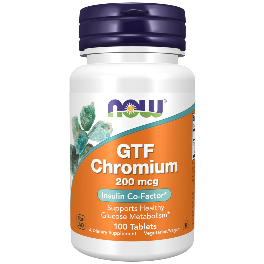 NOW Supplements GTF Chromium 200 mcg 100 tablets front view