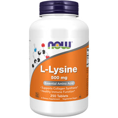 NOW Supplements L-Lysine 500 mg bottle label front