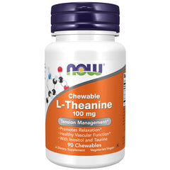 NOW Supplements L-Theanine 100 mg with Inositol and Taurine Berry chewables bottle