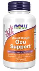 NOW Ocu Support bottle demonstrates daily eye nutrition with FloraGLO lutein for macular health support.