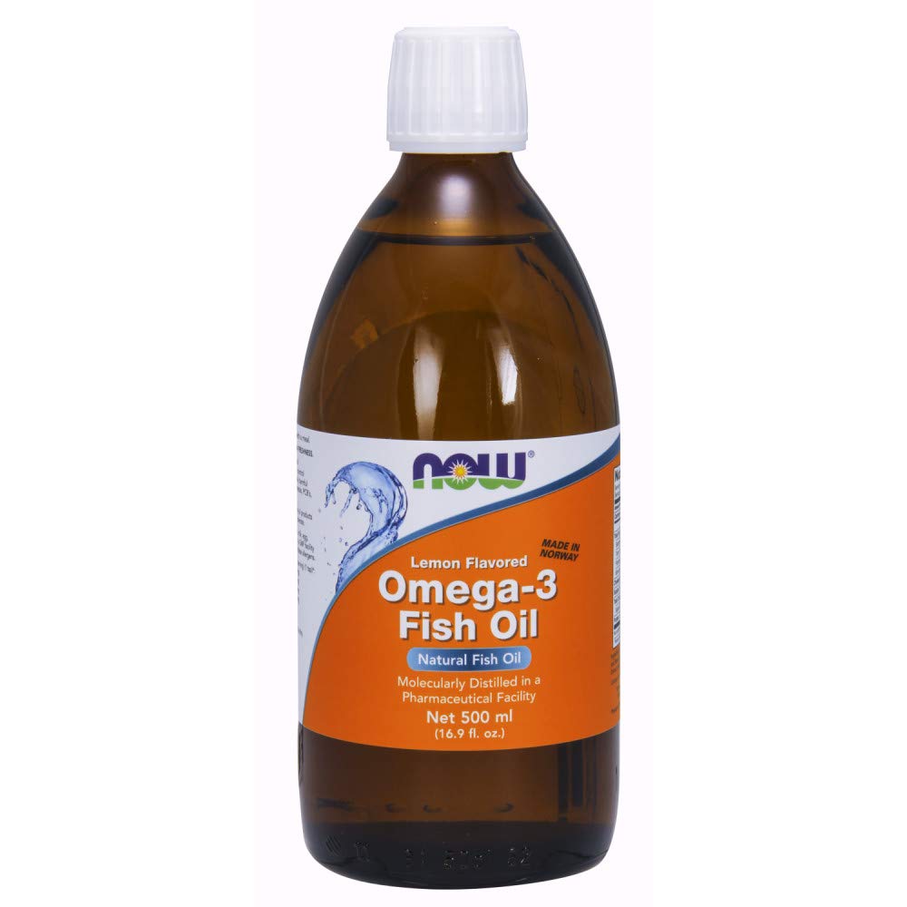 NOW Omega-3 Fish Oil Liquid Lemon bottle