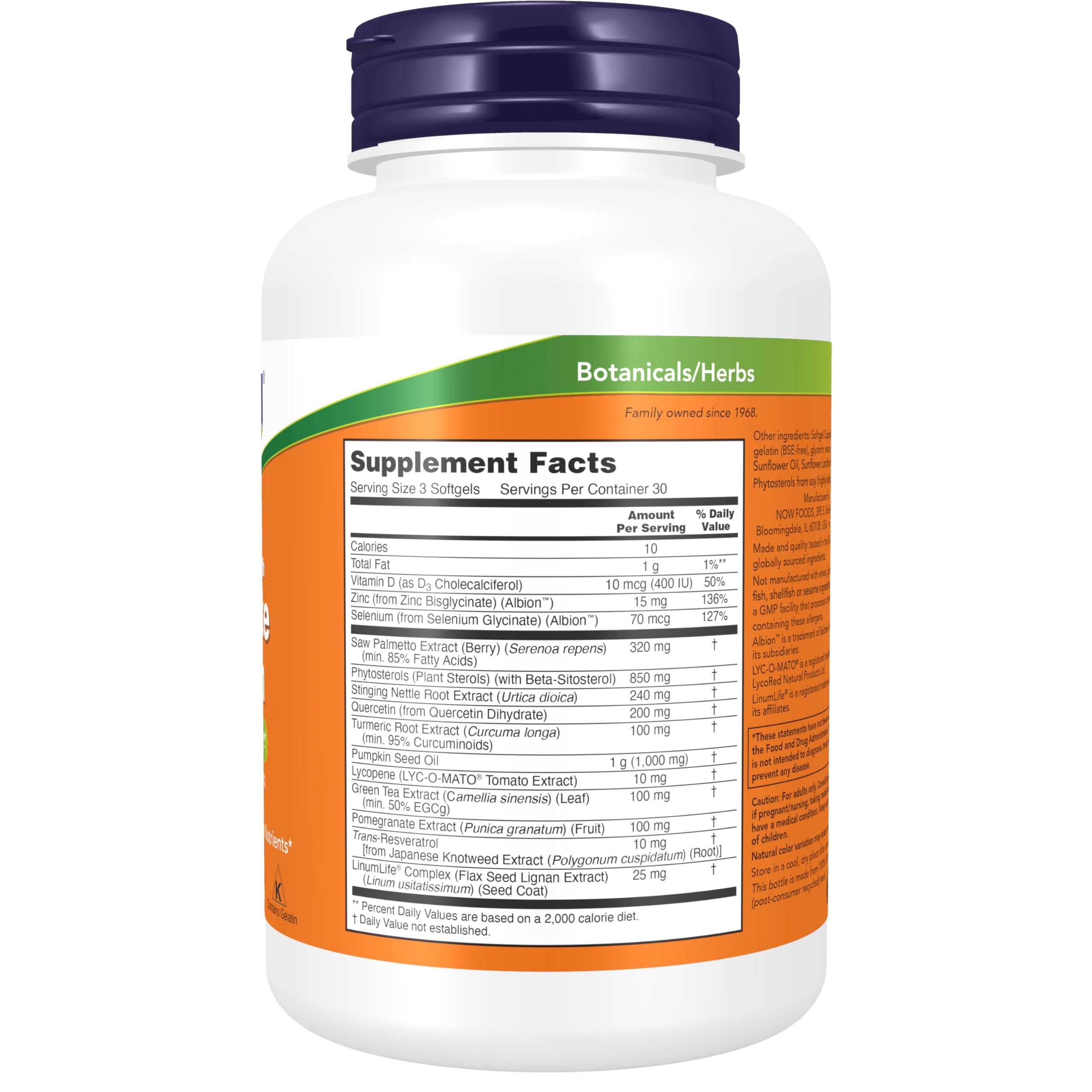 NOW Prostate Health 90 Softgels bottle with label close-up