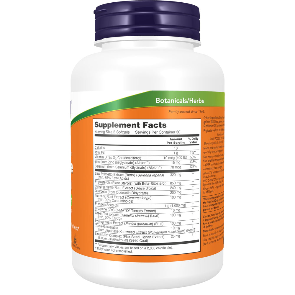 NOW Prostate Health 90 Softgels bottle with label close-up