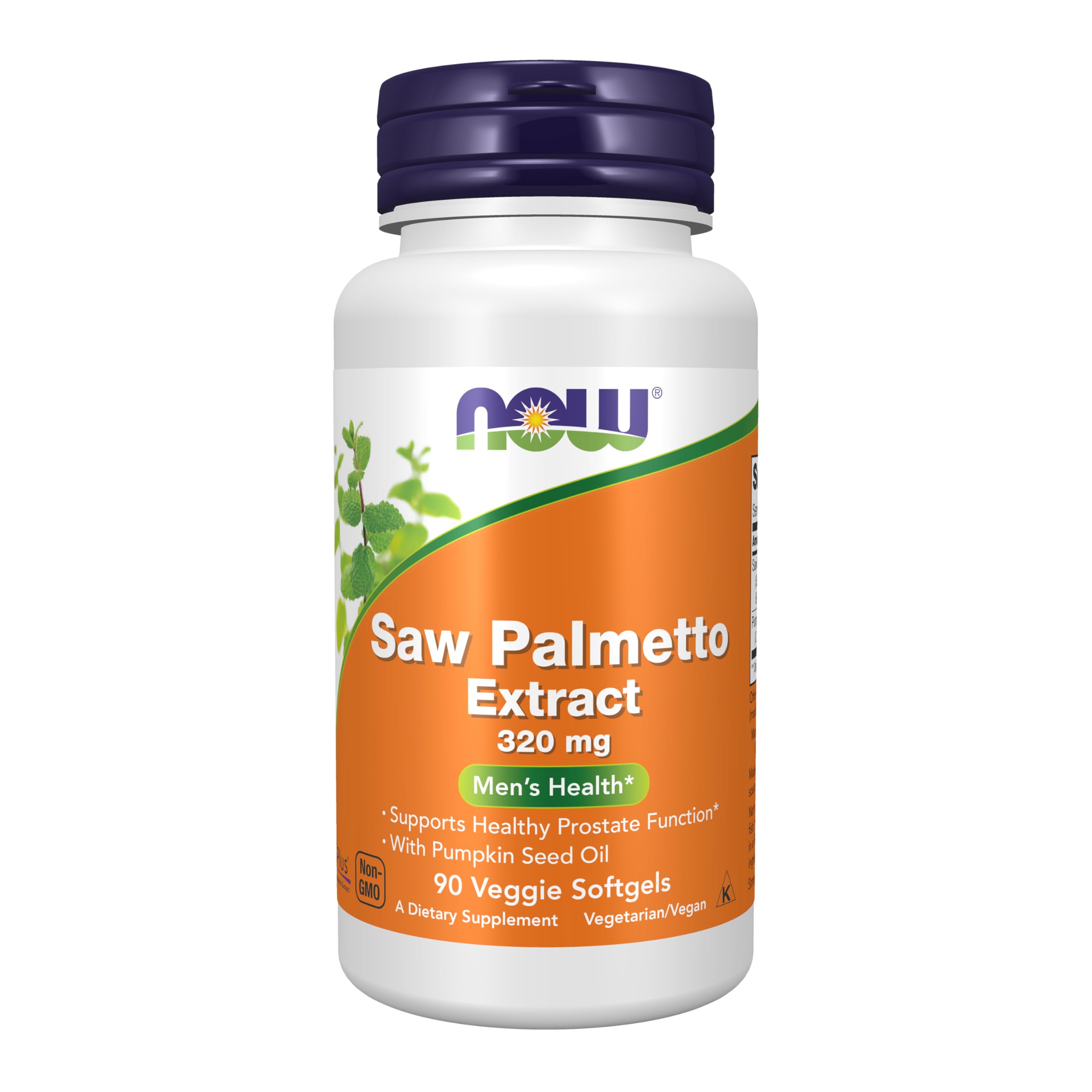 NOW Saw Palmetto 320 mg with Pumpkin Seed Oil softgels bottle front view