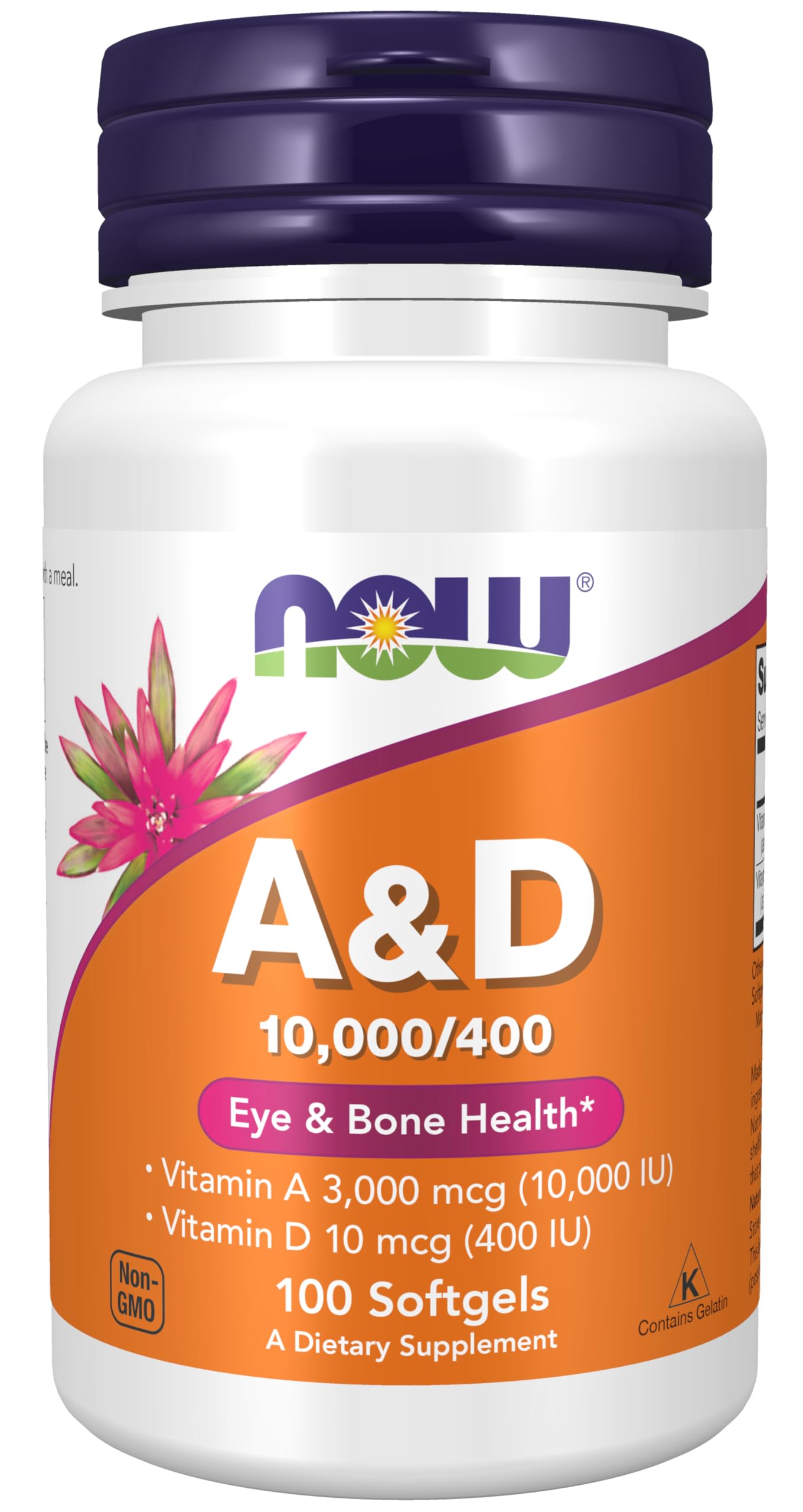 NOW Vitamin A and D bottle front label