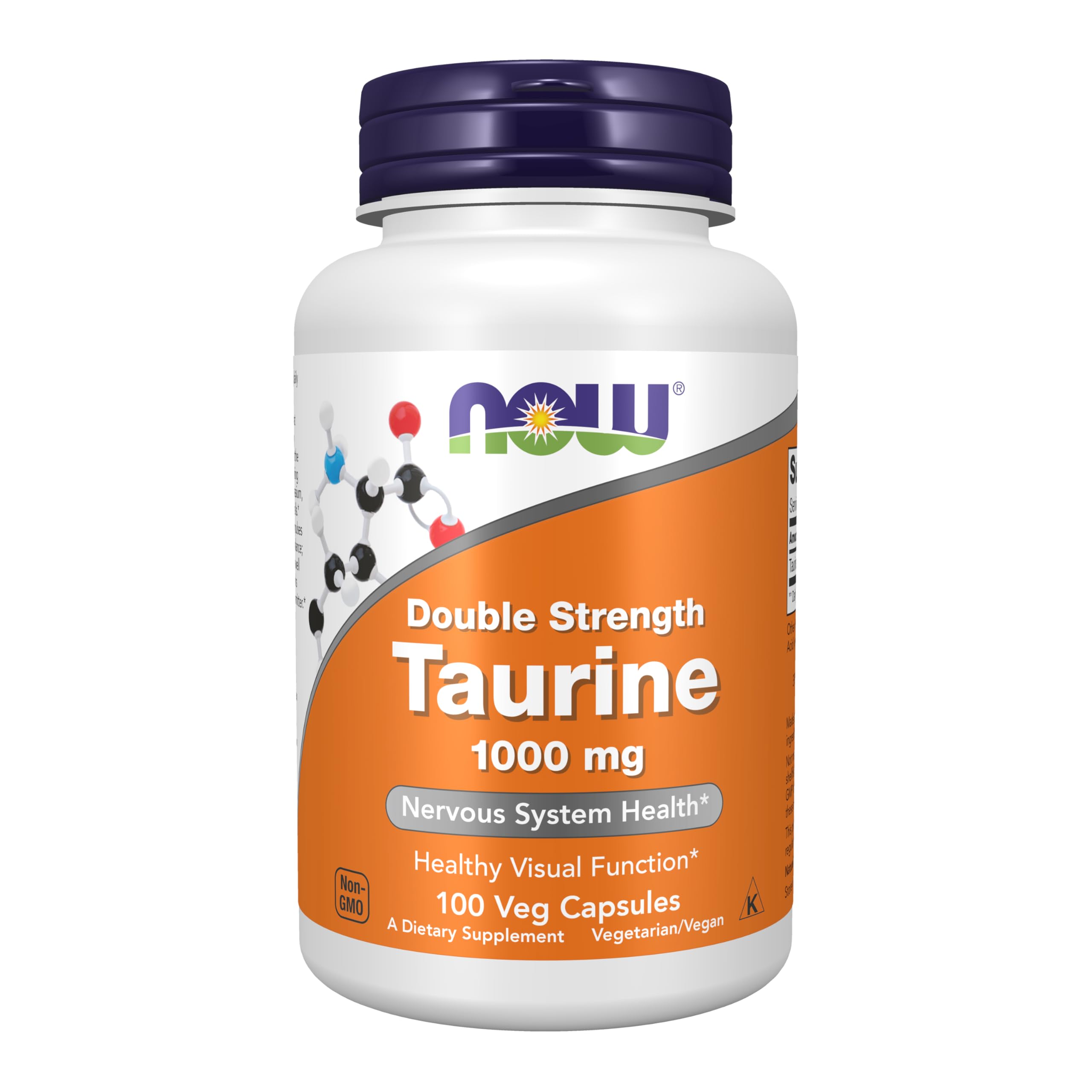 NOW Taurine 1,000 mg double strength vegan capsules bottle