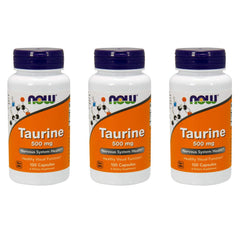 NOW Taurine 500mg bottle – 100 capsules – pack of 3 – front view