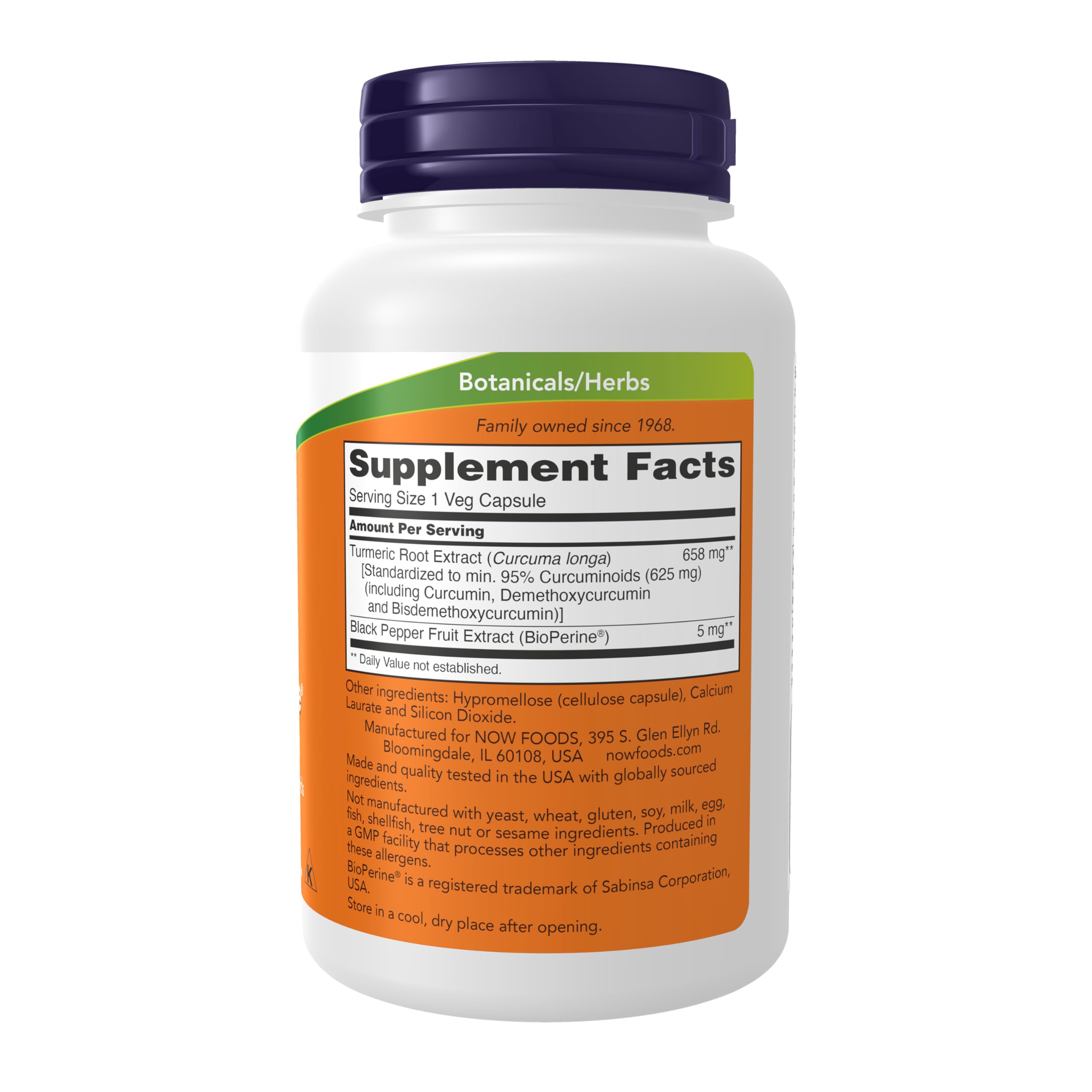 NOW Turmeric Curcumin label showing 90 veggie capsules
