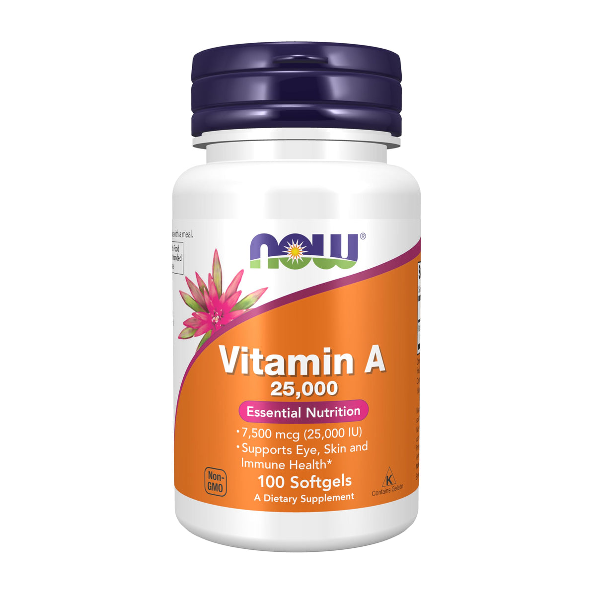 NOW Vitamin A 25,000 IU softgels bottle – main product image