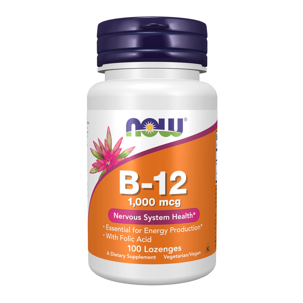 NOW Vitamin B-12 1000 mcg with Folic Acid chewable lozenges packaging