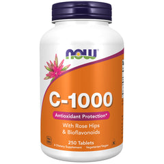 NOW Vitamin C-1000 bottle with rose hips and bioflavonoids, 250 tablets