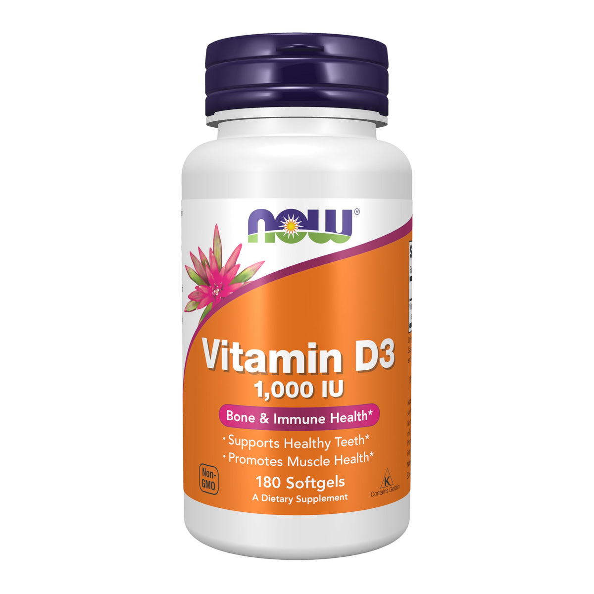 NOW Vitamin D-3 1,000 IU softgels bottle