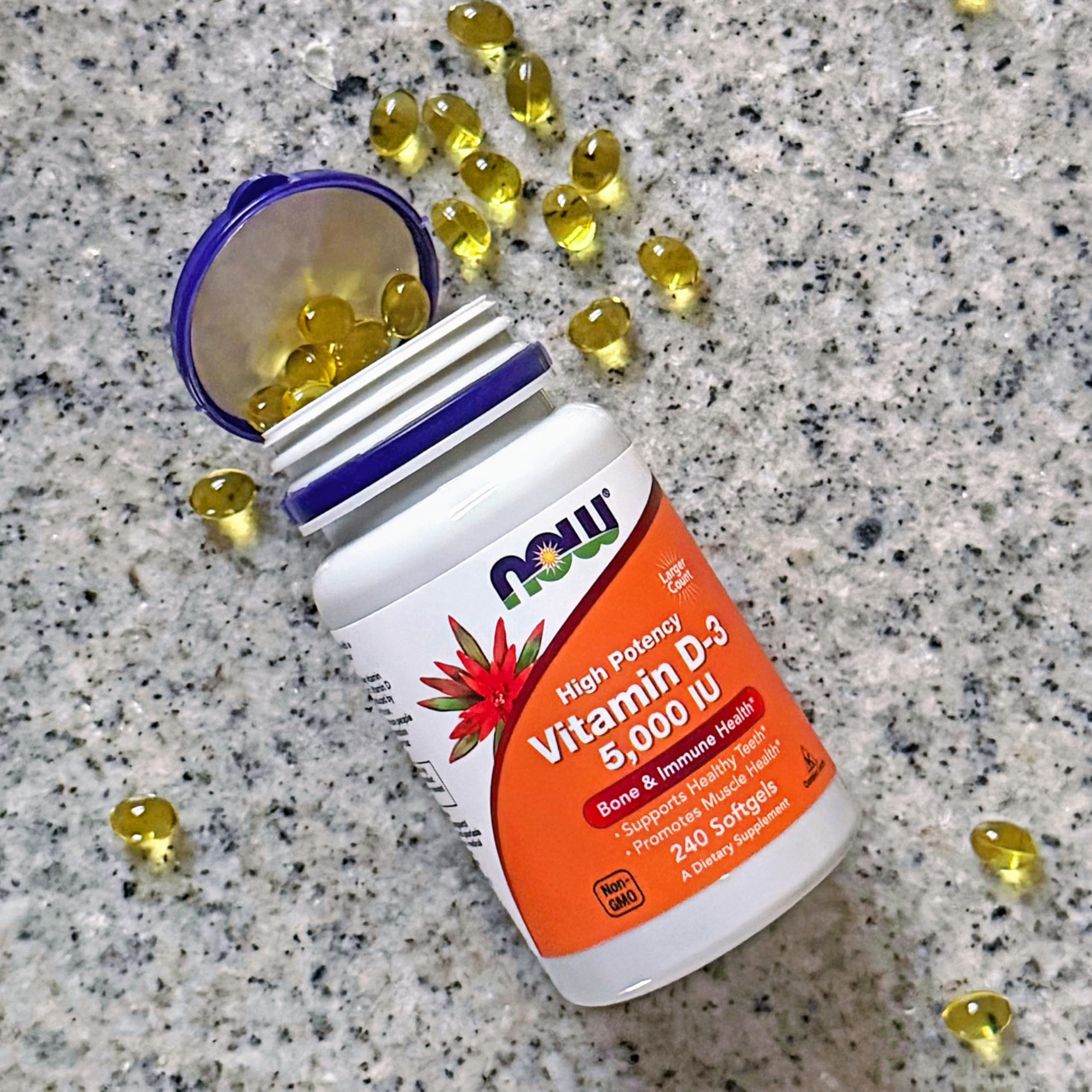 Close view of vitamin D-3 softgels capsules