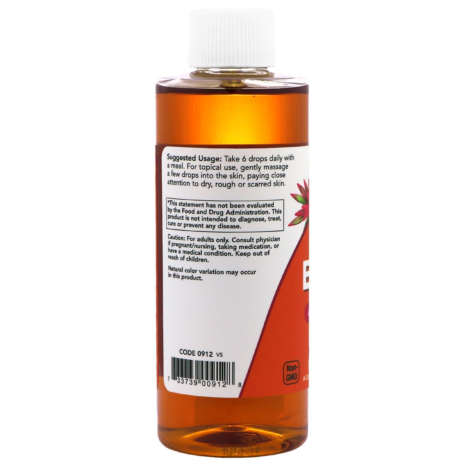 NOW Foods Vitamin E 90 IU Liquid label