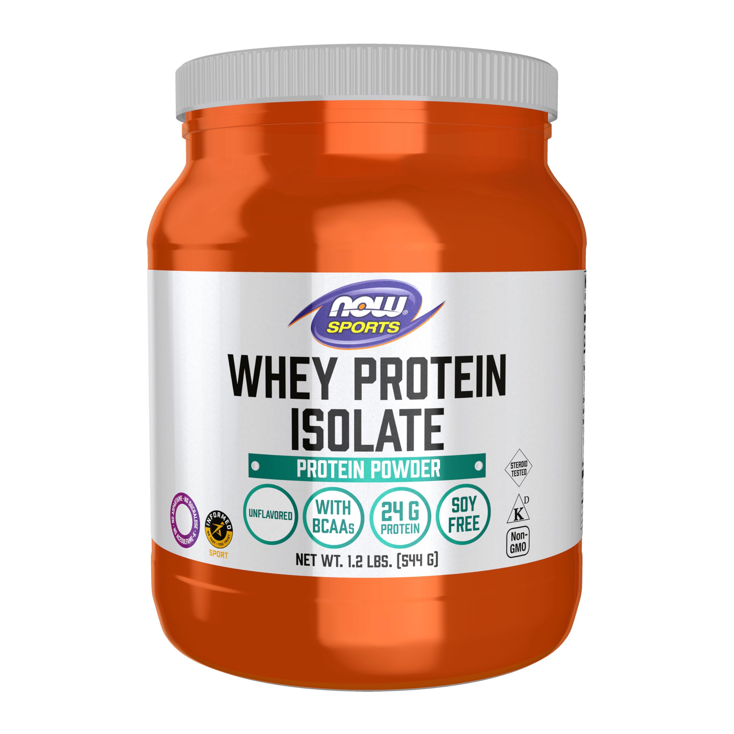 NOW Foods Whey Protein Isolate unflavored powder tub front view