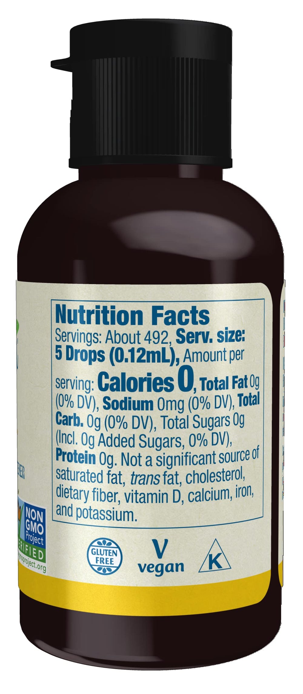 NOW Foods BetterStevia Liquid Lemon Twist bottle close-up