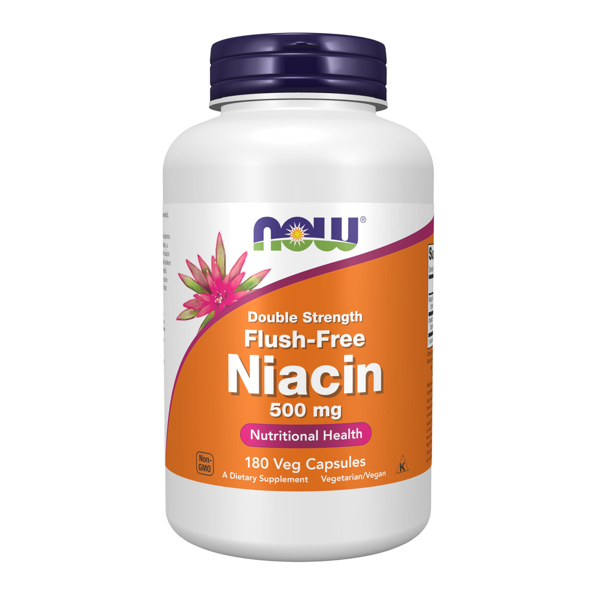 NOW Foods Niacin 500 mg Flush-Free bottle on white background