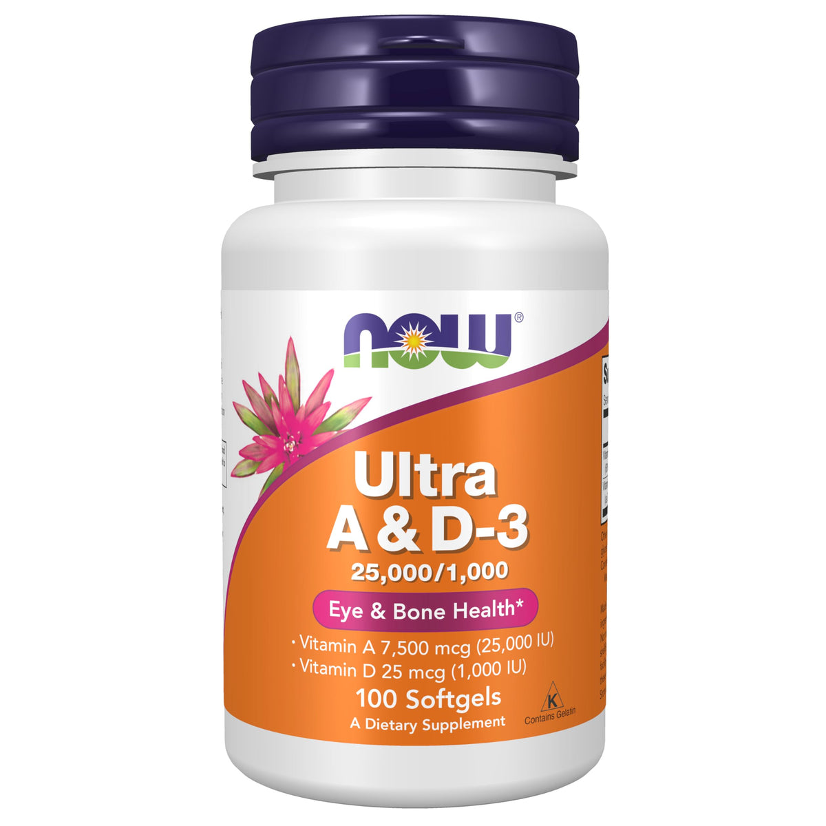 NOW Foods Vitamin A & D3 bottle with 100 softgels