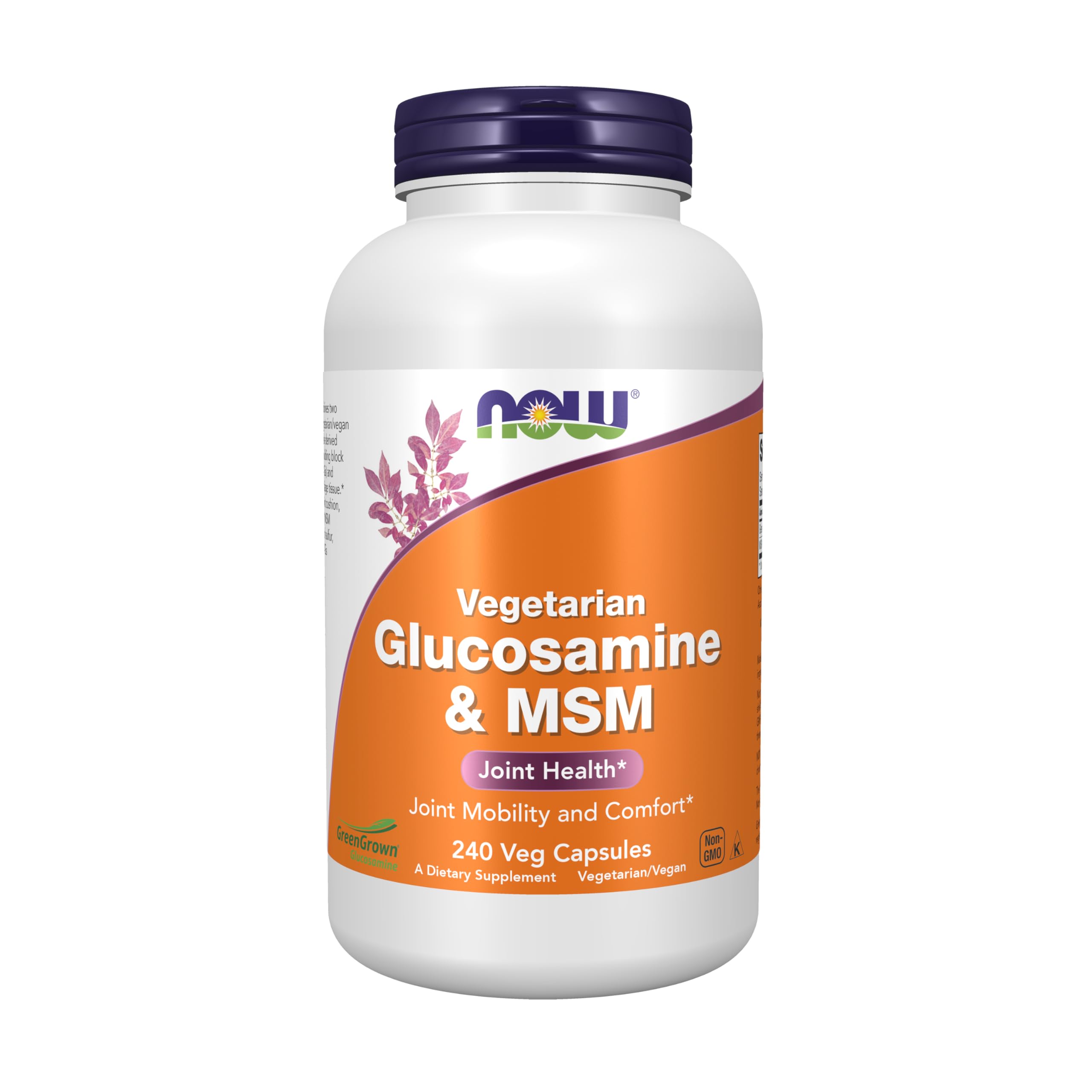 NOW Foods Glucosamine & MSM GreenGrown vegetarian bottle front label