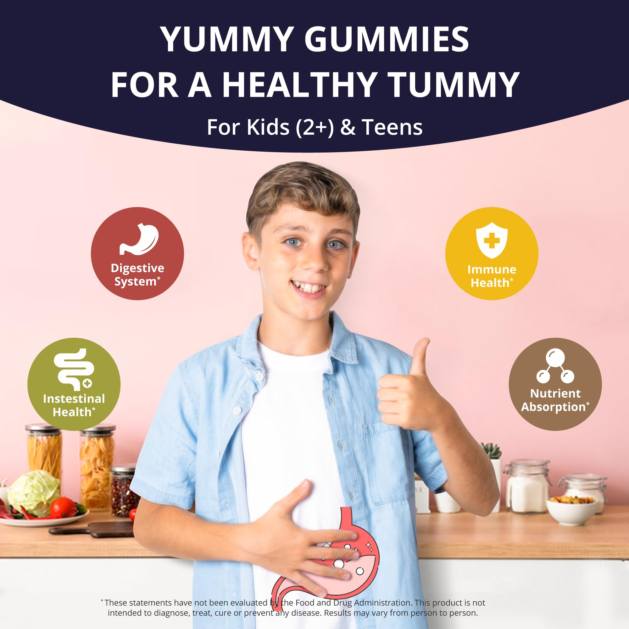 Strawberry and orange flavored probiotic gummies for kids and teens