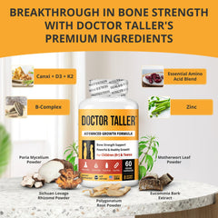Doctor Taller bottle showing label details and dosage information