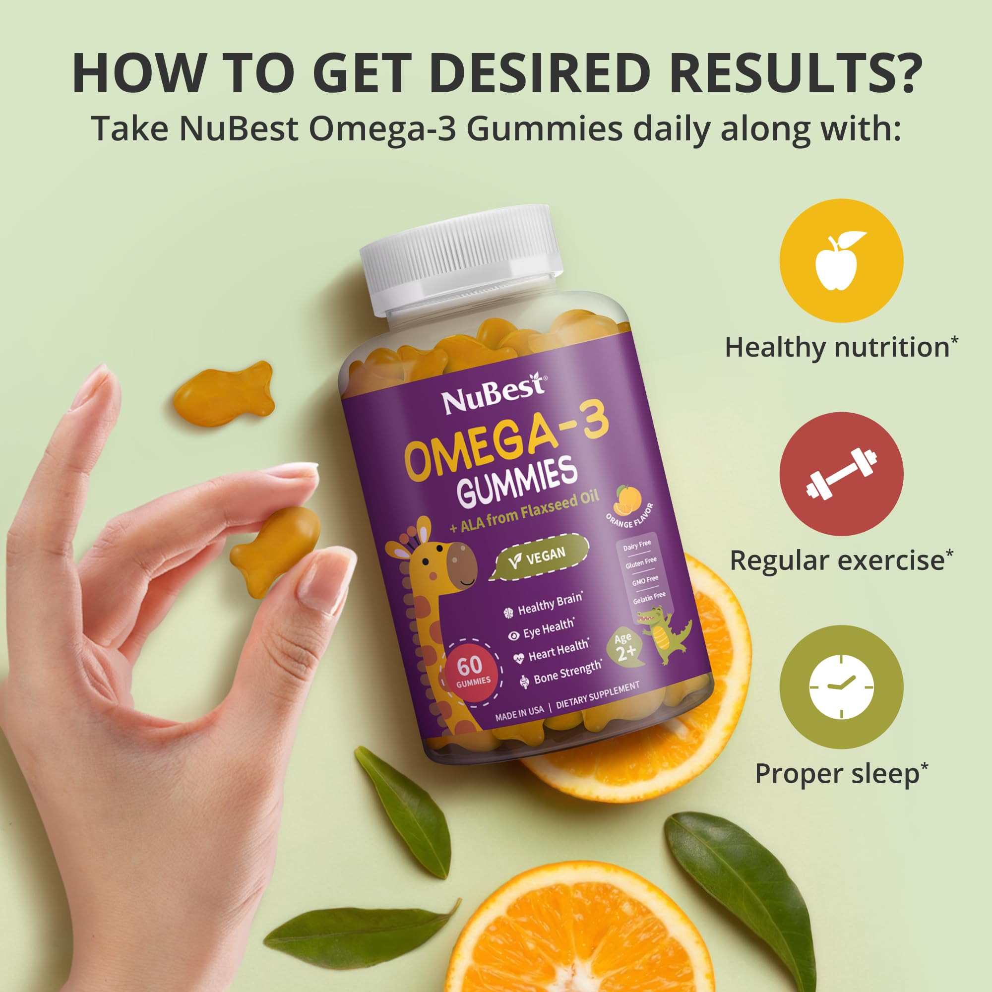 Close-up of orange-flavored omega-3 gummies