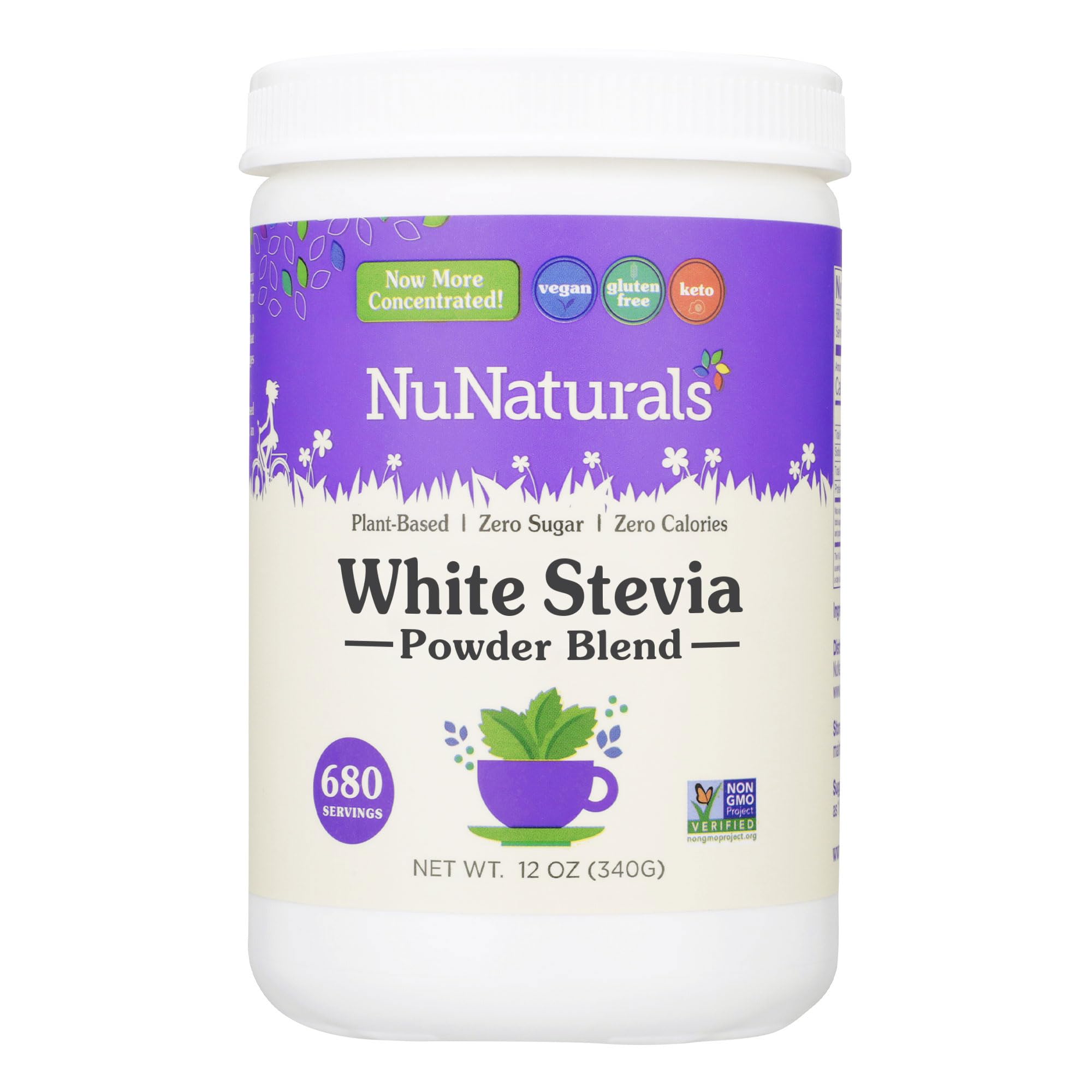 NuNaturals White Stevia Powder Blend 12 oz jar front view