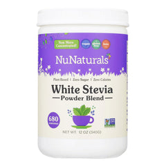 NuNaturals White Stevia Powder Blend 12 oz jar front view