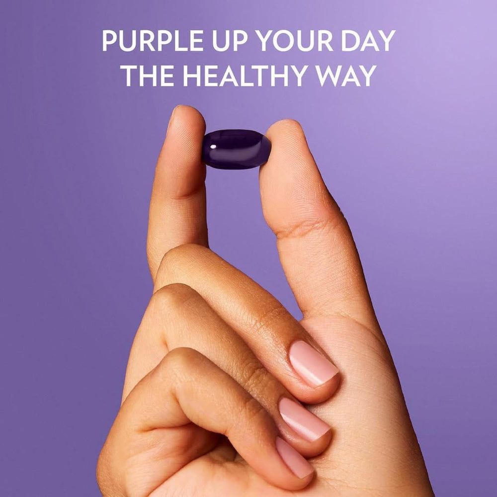 Close-up of deep purple berries in the ageLOC Meta supplement