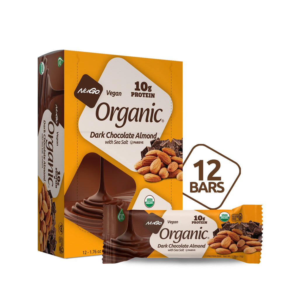 NuGo Organic Dark Chocolate Almond bar front view