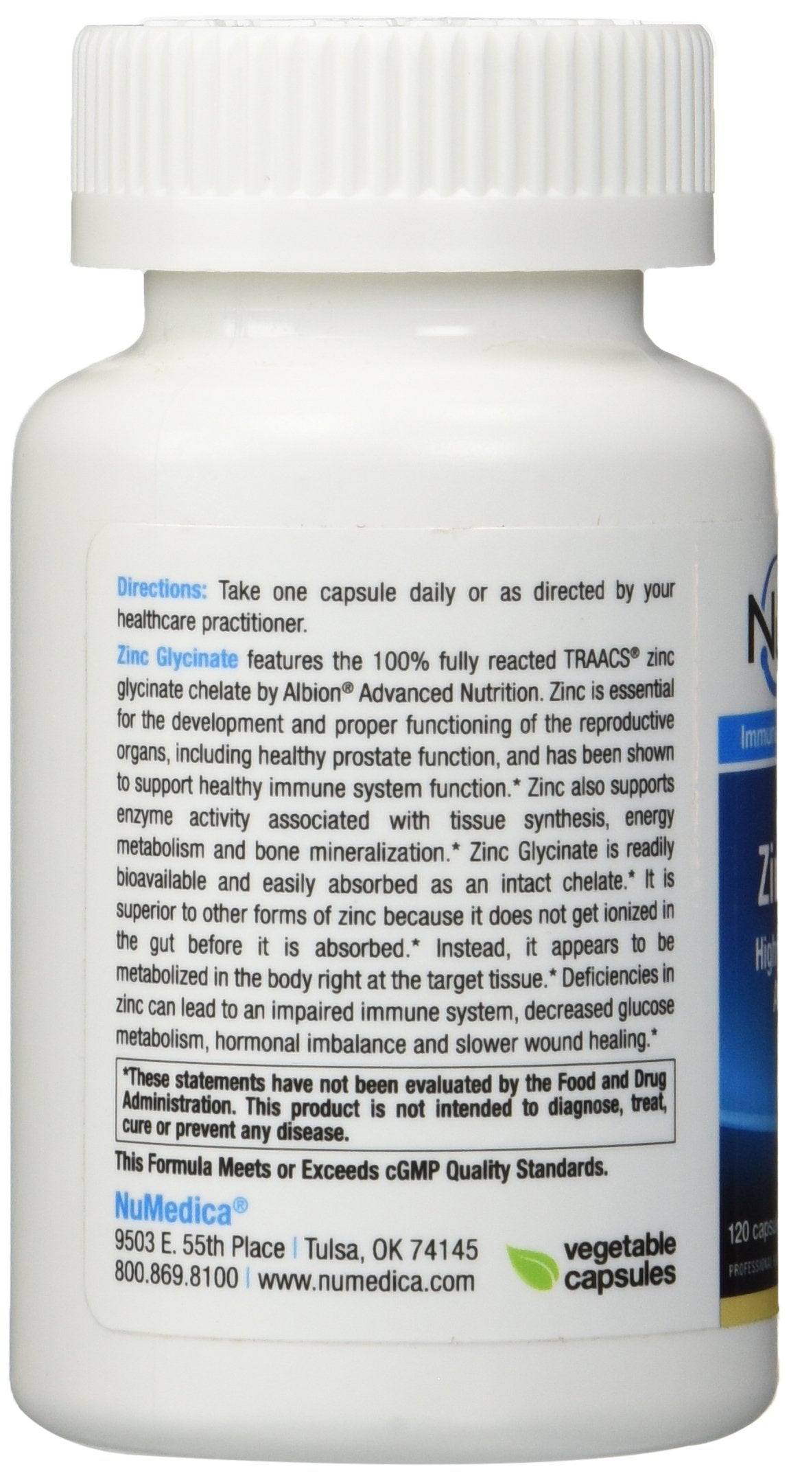 Close-up of zinc glycinate 20mg capsules