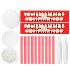 Nuanchu 16 Pcs Dentures Repair DIY Kit components laid out